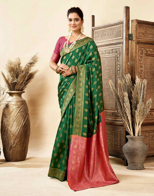 Dark Green Silk Woven Banarasi Saree