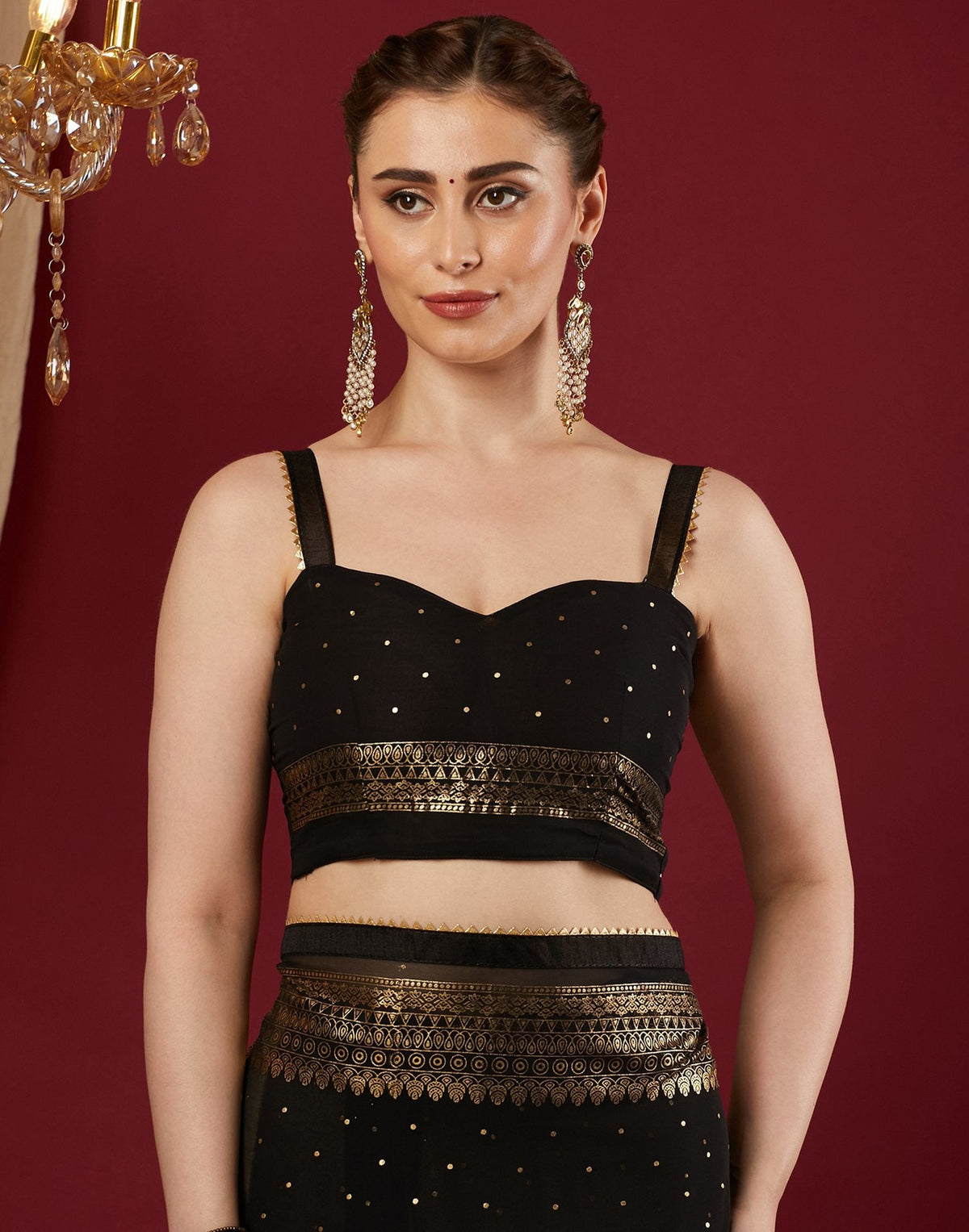 Black Georgette Foil Printed Saree