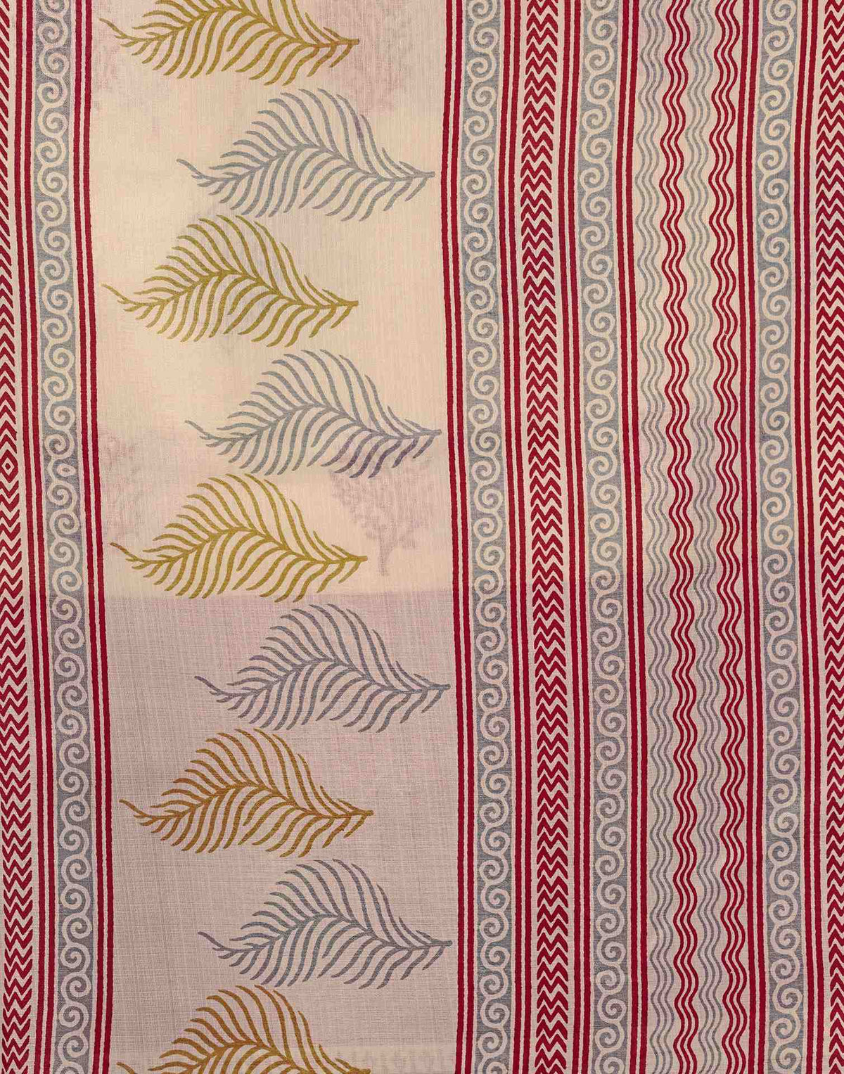 Off White Cotton Blend Printed Saree