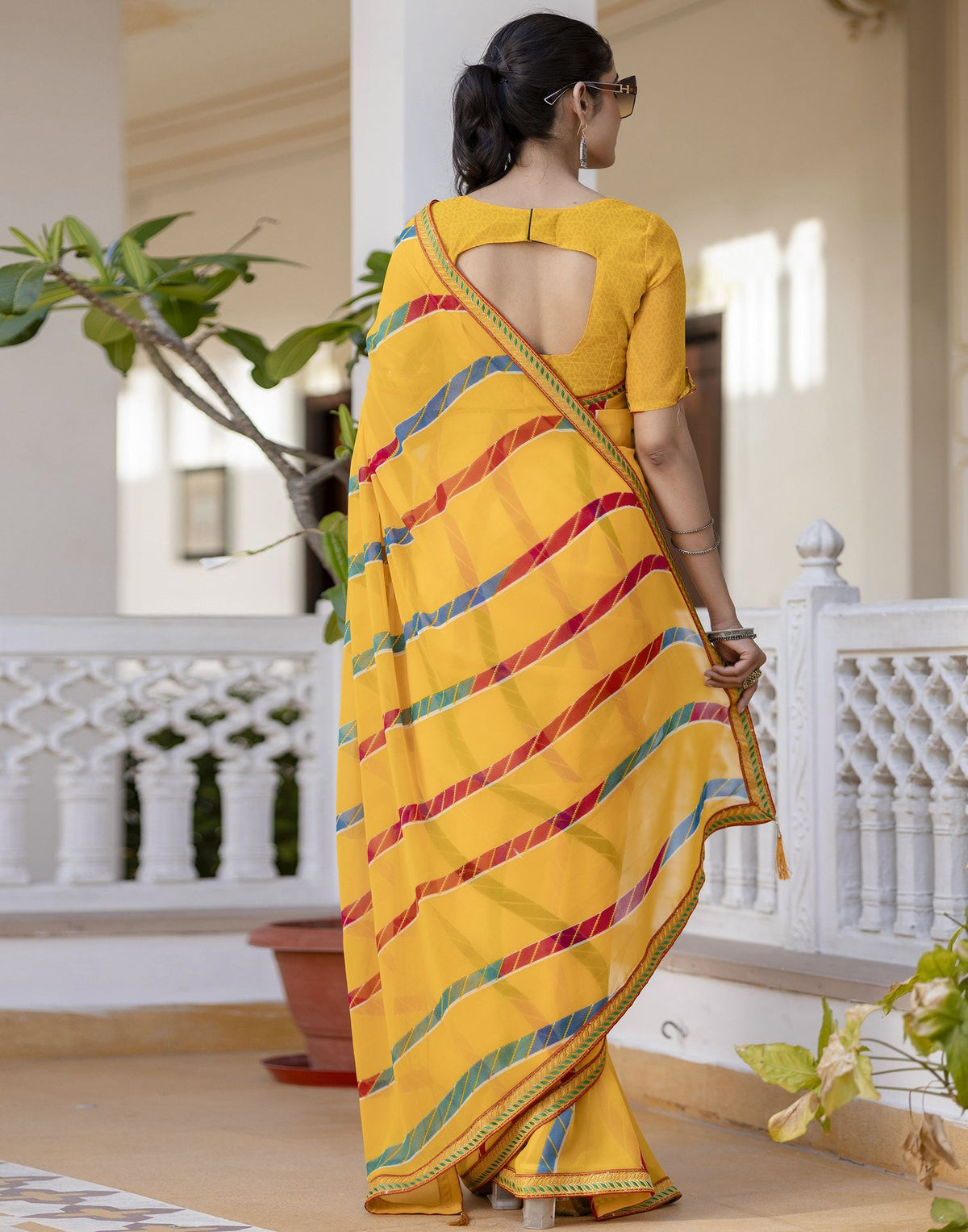 Yellow Georgette printed Saree