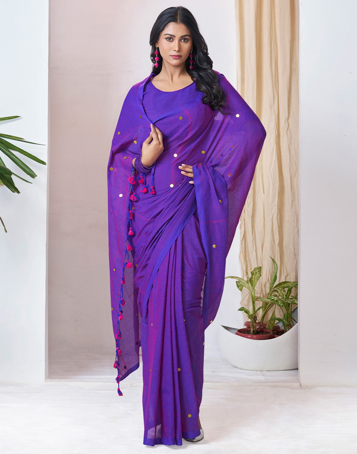 Purple Linen Sequence Saree
