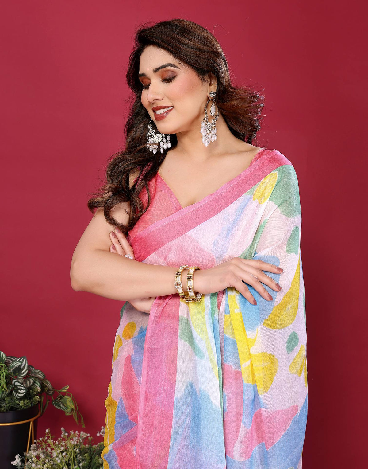 Multicoloured Chiffon Printed Saree