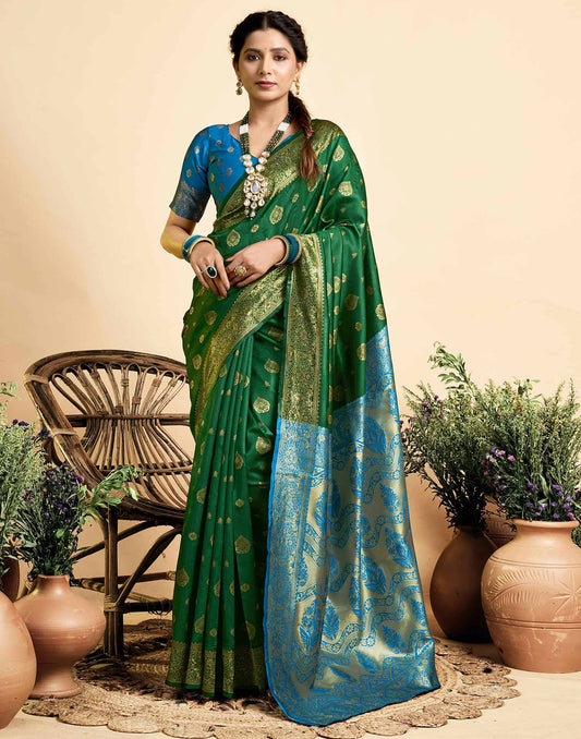 Dark Green Silk Woven Banarasi Saree