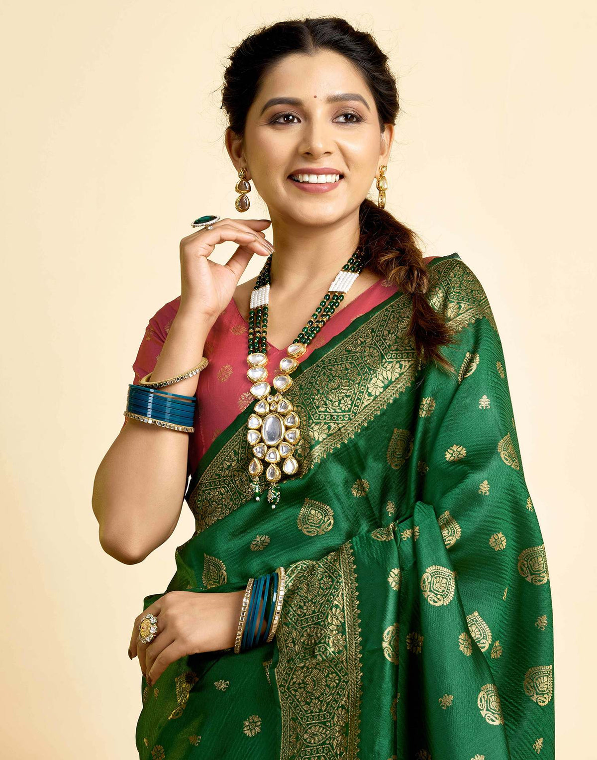 Dark Green Silk Woven Banarasi Saree