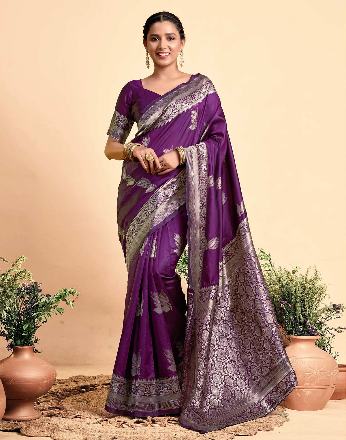 Dark Wine Silk Woven Banarasi Saree