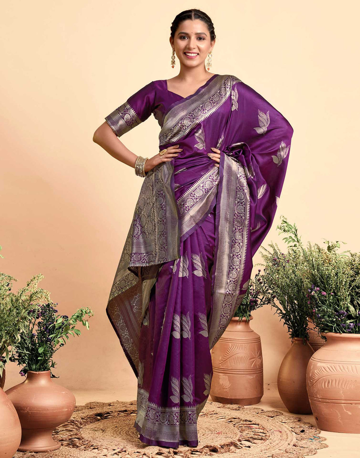 Dark Wine Silk Woven Banarasi Saree