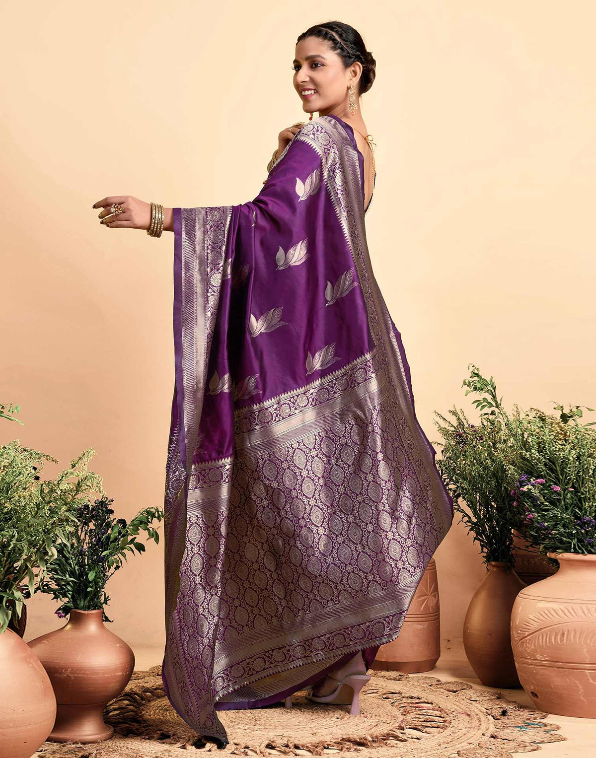 Dark Wine Silk Woven Banarasi Saree