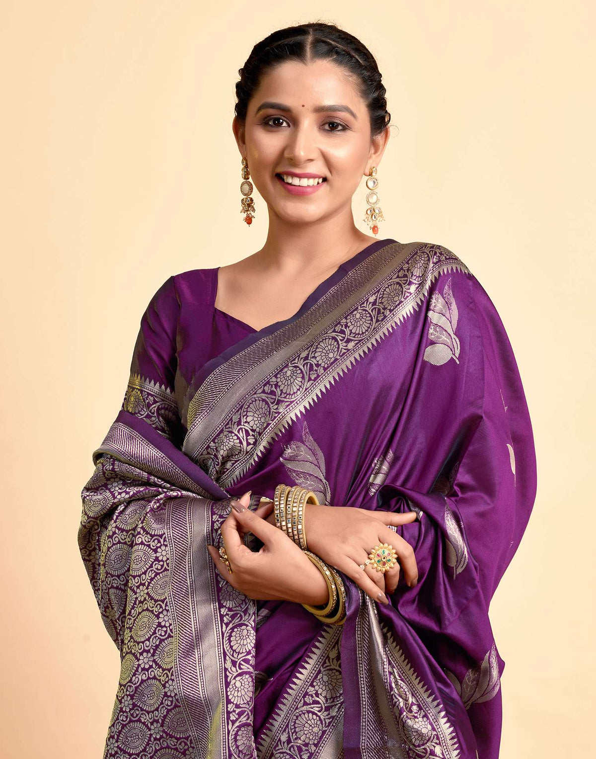 Dark Wine Silk Woven Banarasi Saree