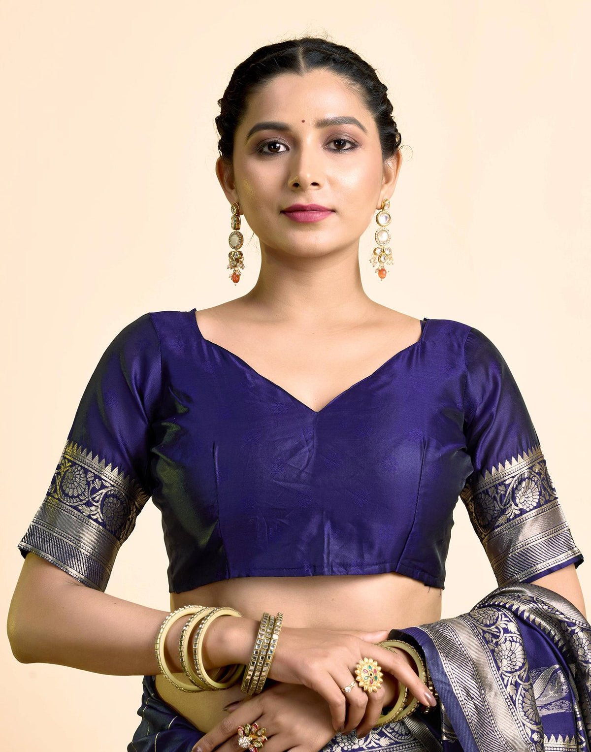 Navy Blue Silk Woven Banarasi Saree