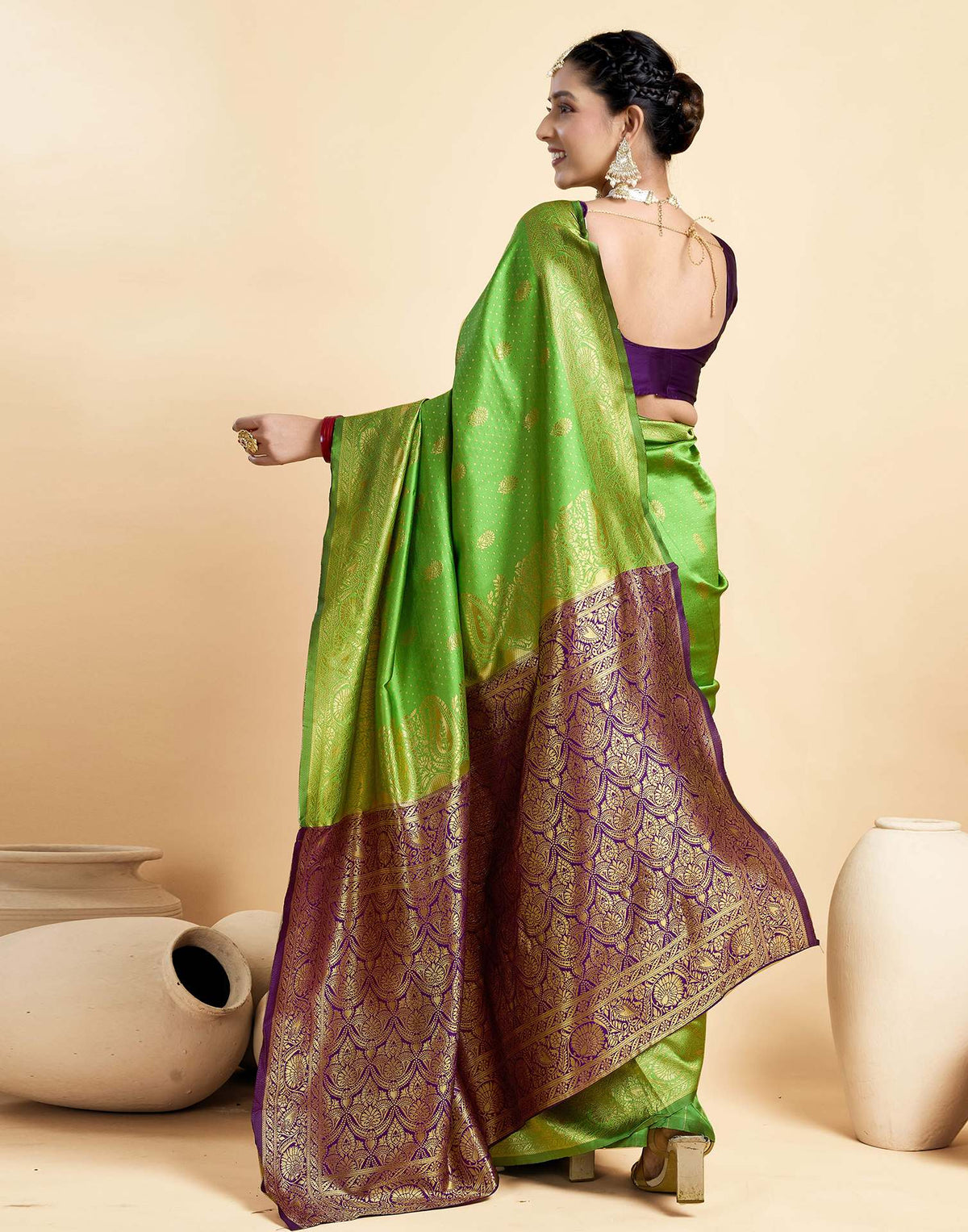 Parrot Green Silk Woven Banarasi Saree