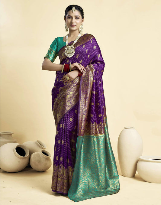 Dark Wine Silk Woven Banarasi Saree