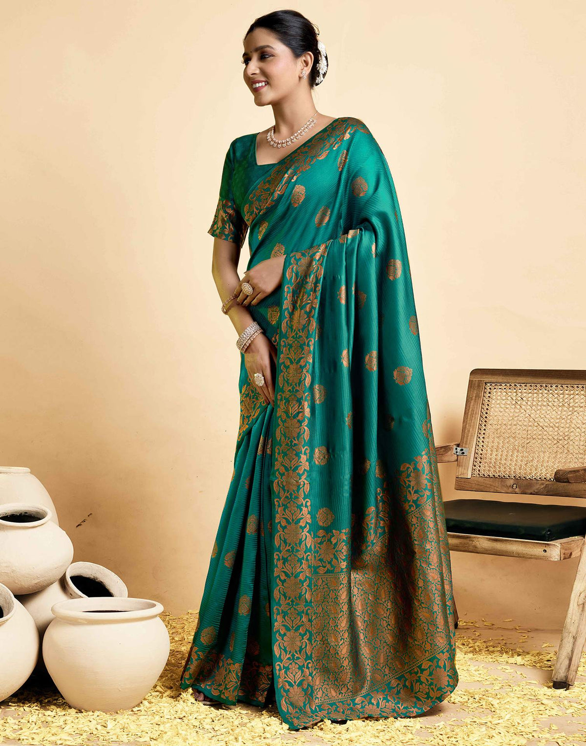 Teal Green Silk Woven Banarasi Saree