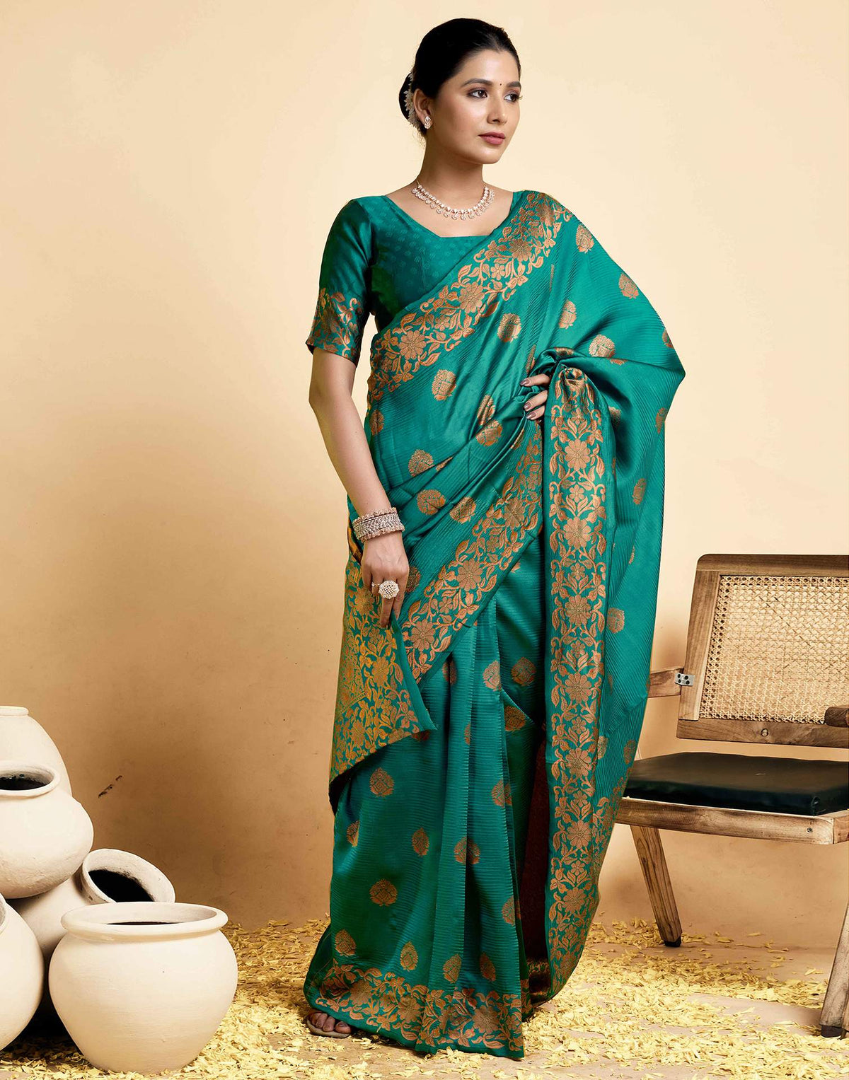 Teal Green Silk Woven Banarasi Saree
