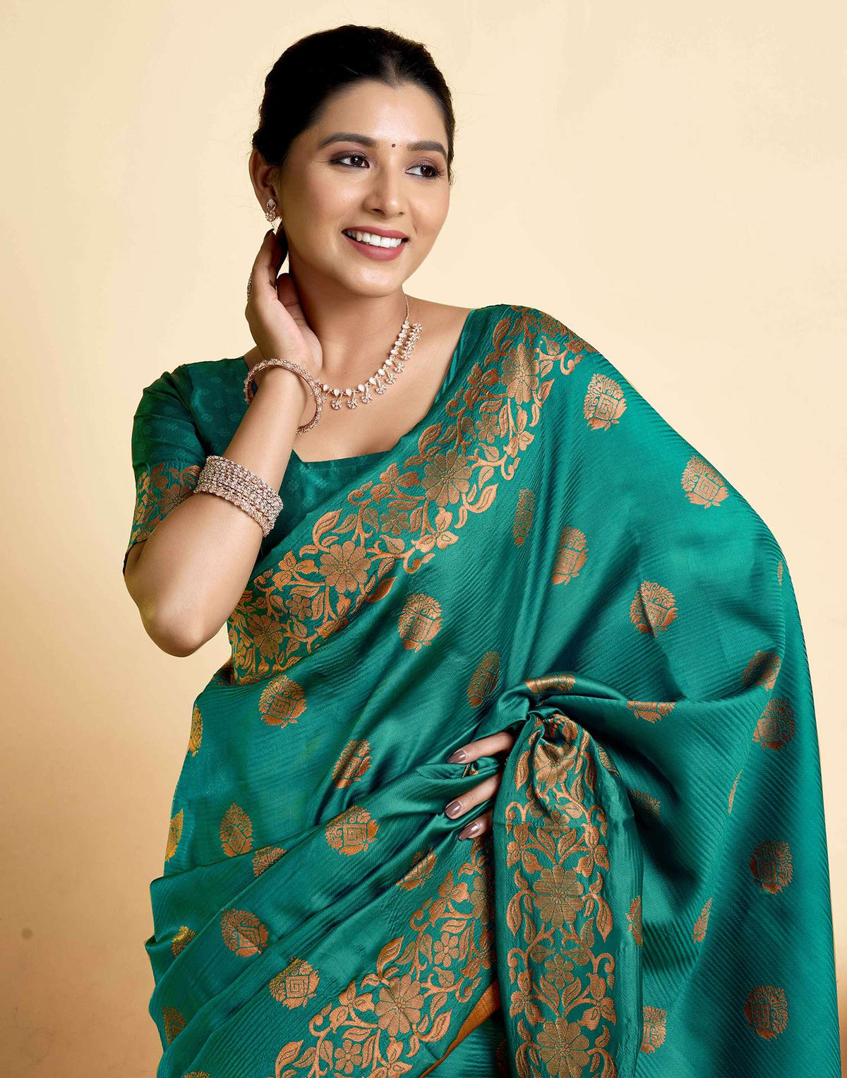 Teal Green Silk Woven Banarasi Saree