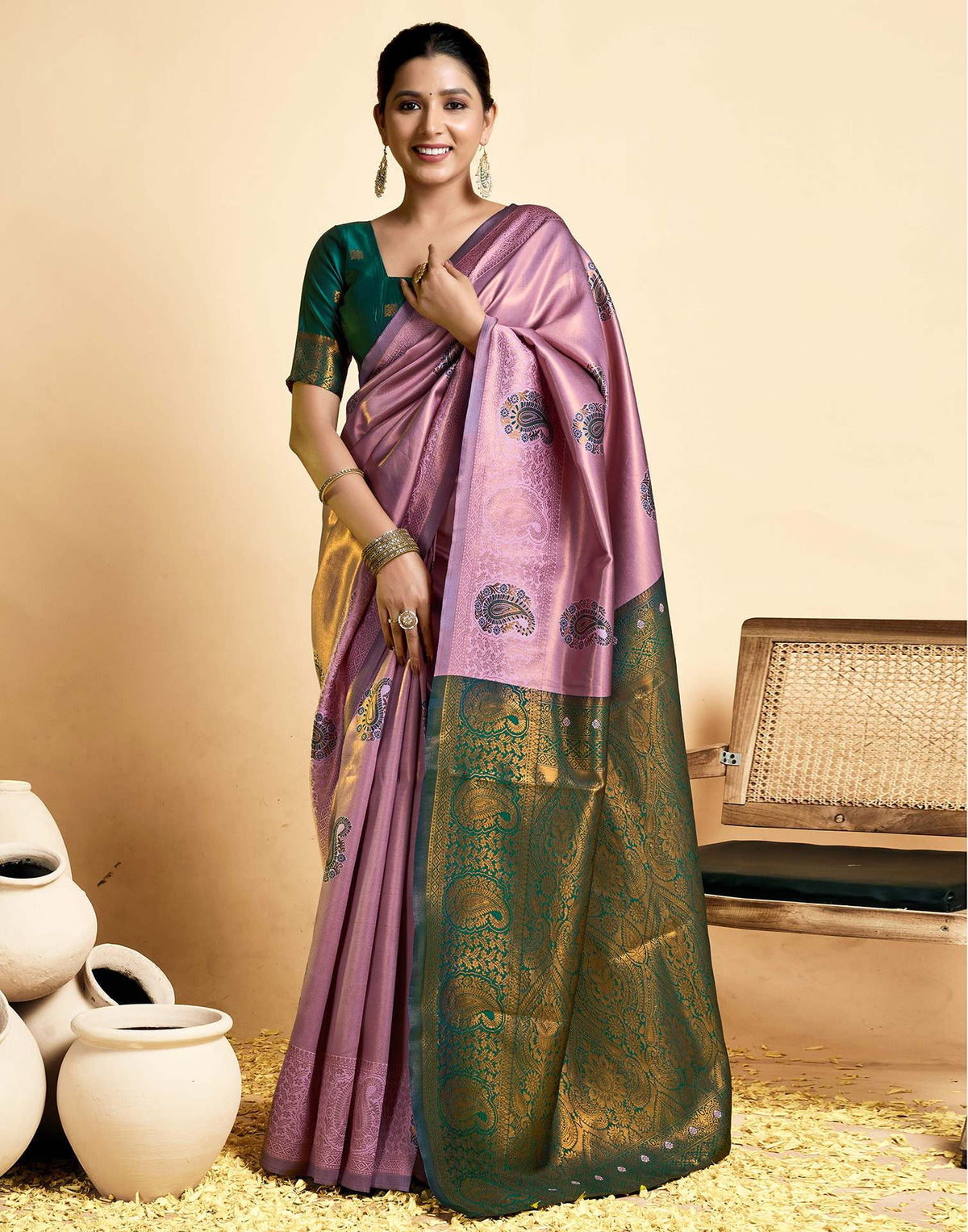 Mauve Silk Woven Banarasi Saree