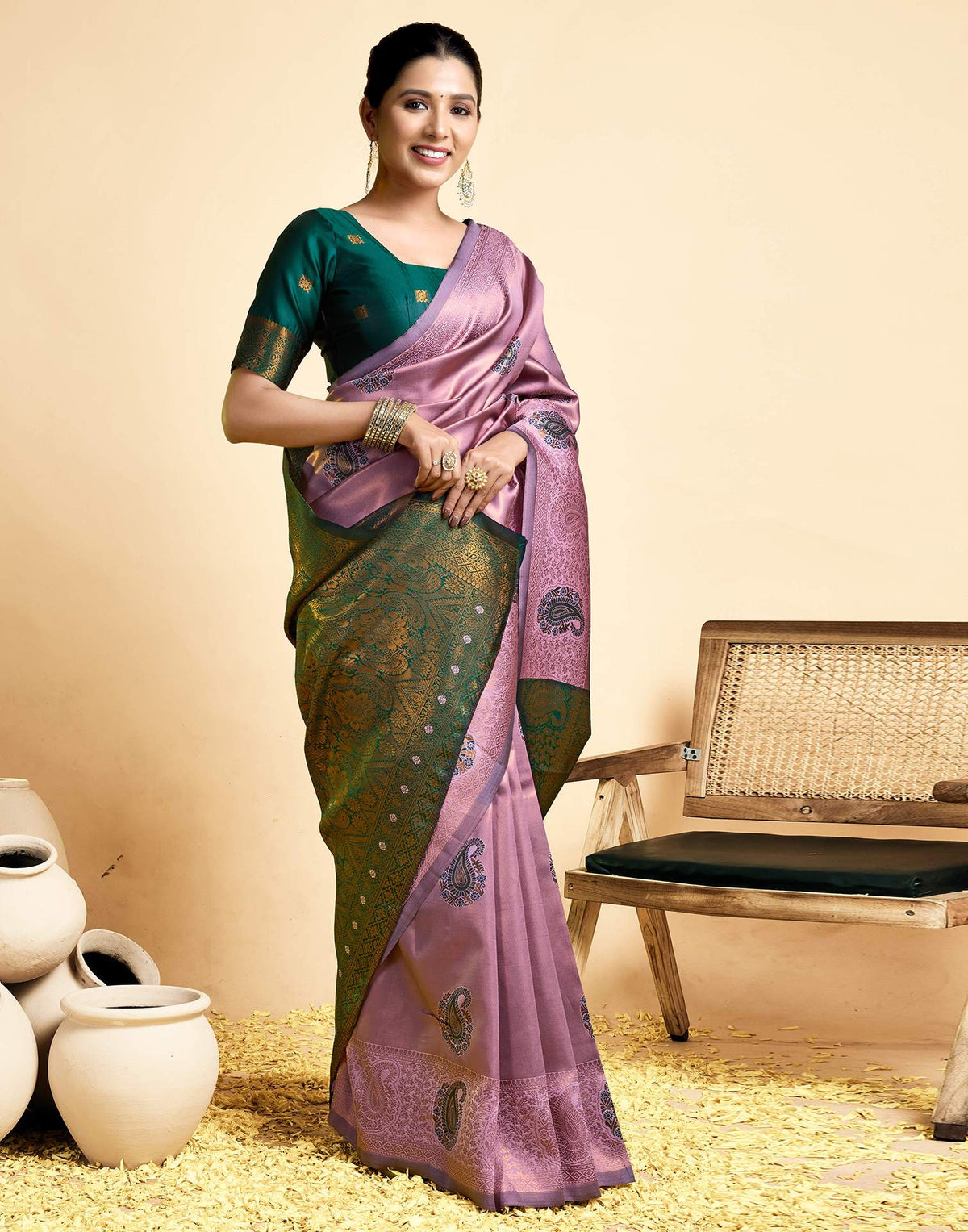 Mauve Silk Woven Banarasi Saree