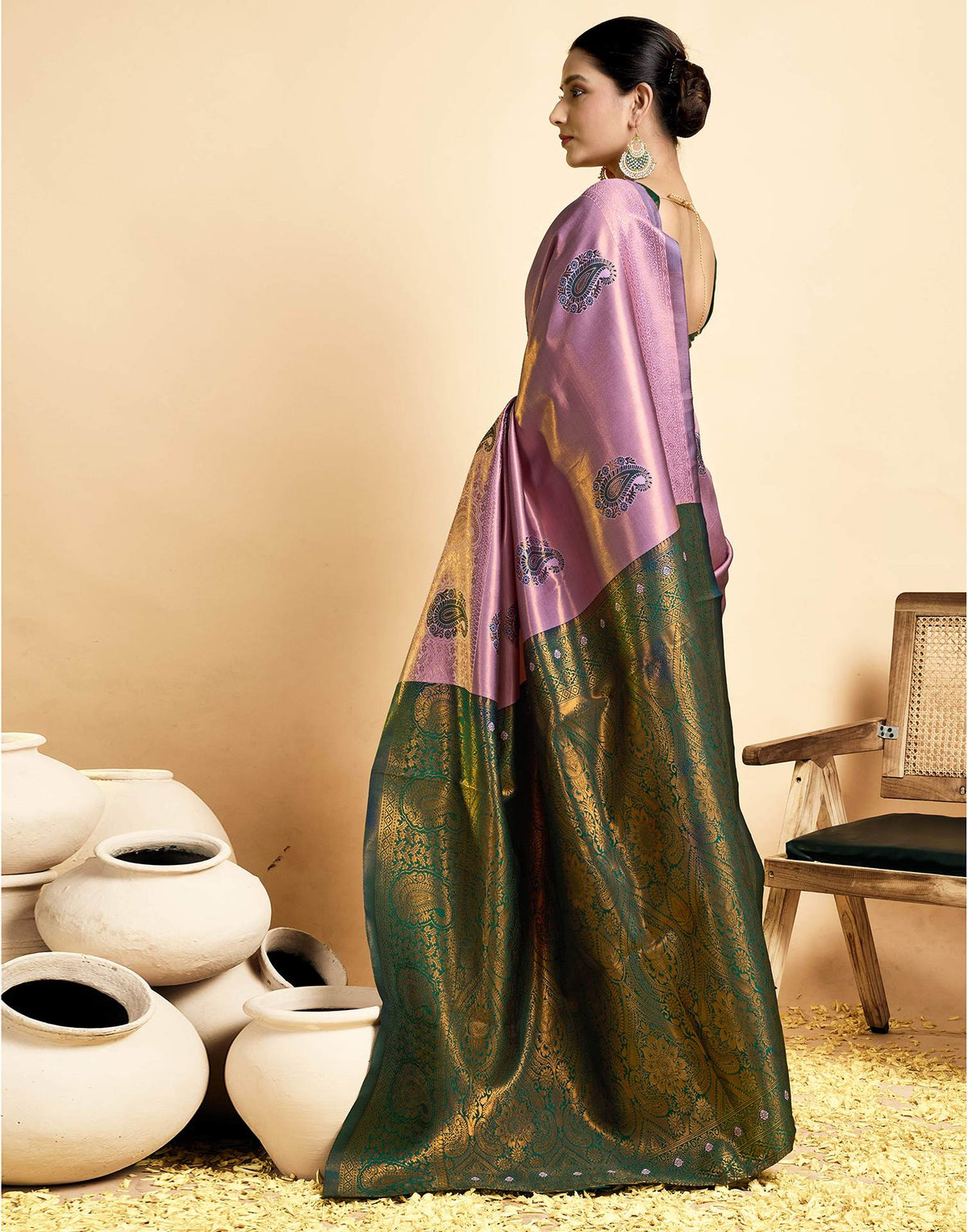 Mauve Silk Woven Banarasi Saree