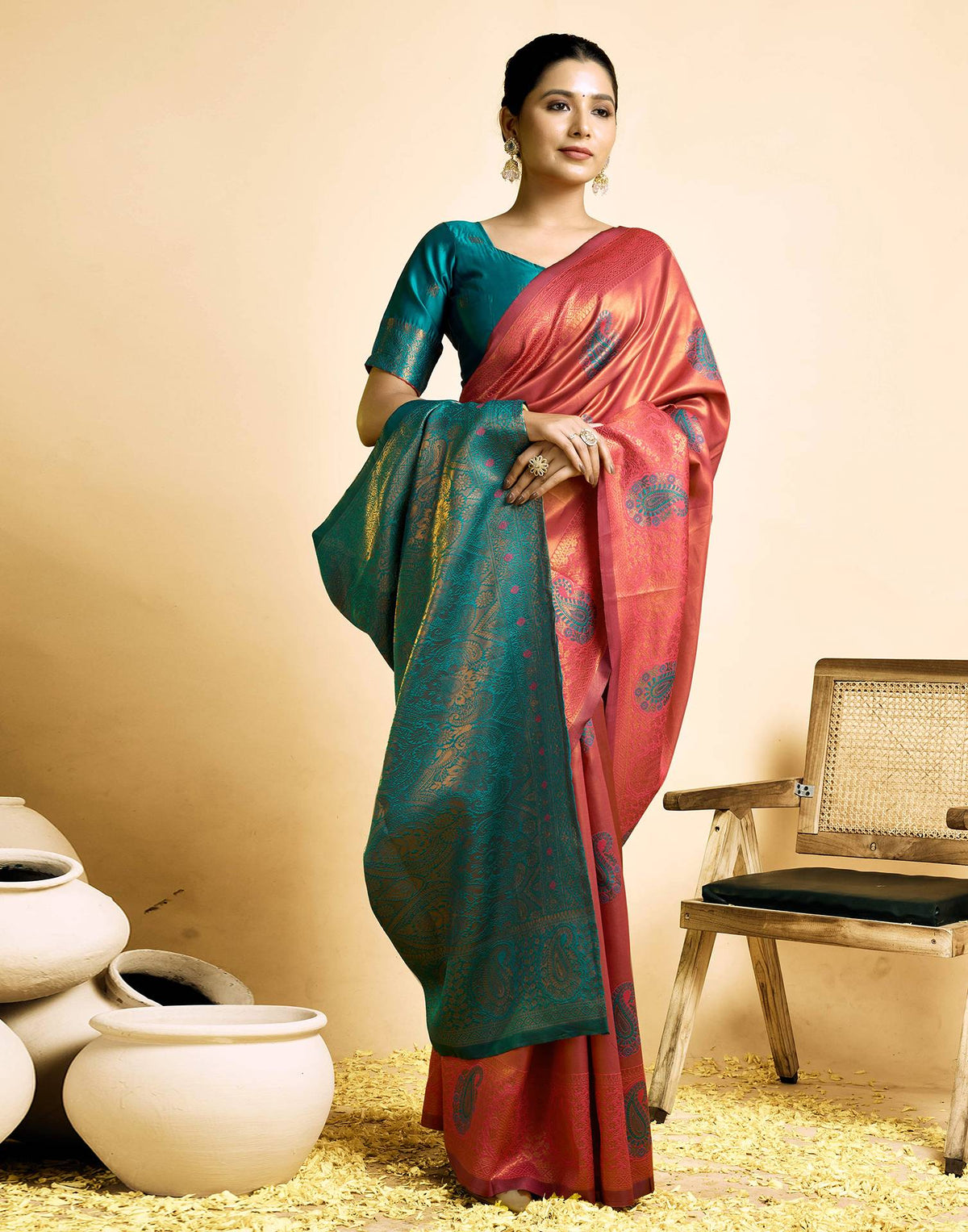 Orange Silk Woven Banarasi Saree