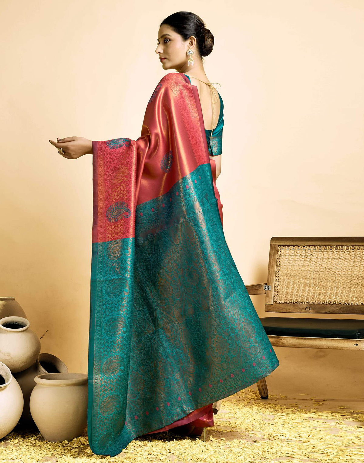 Orange Silk Woven Banarasi Saree