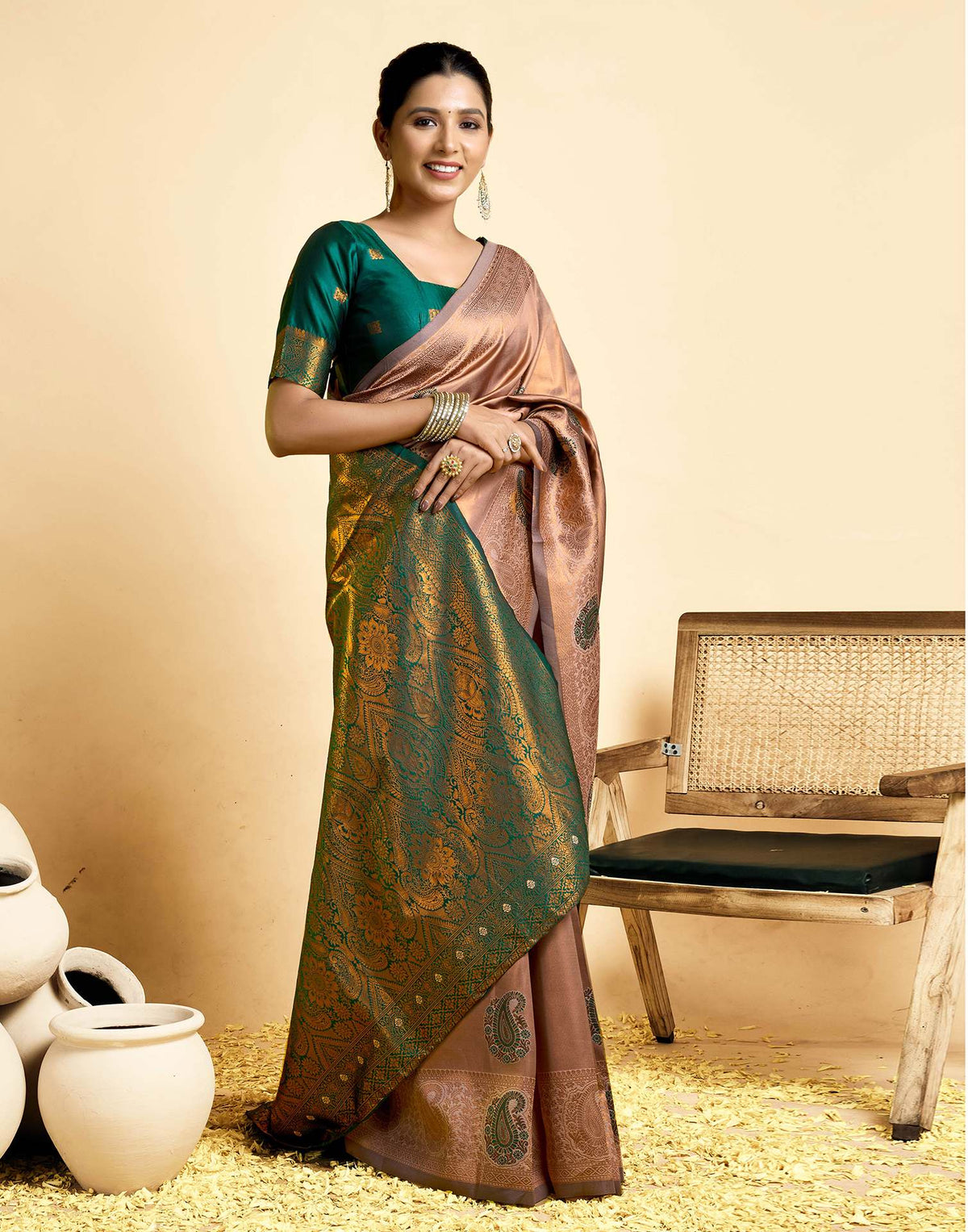 Light Brown Silk Woven Banarasi Saree