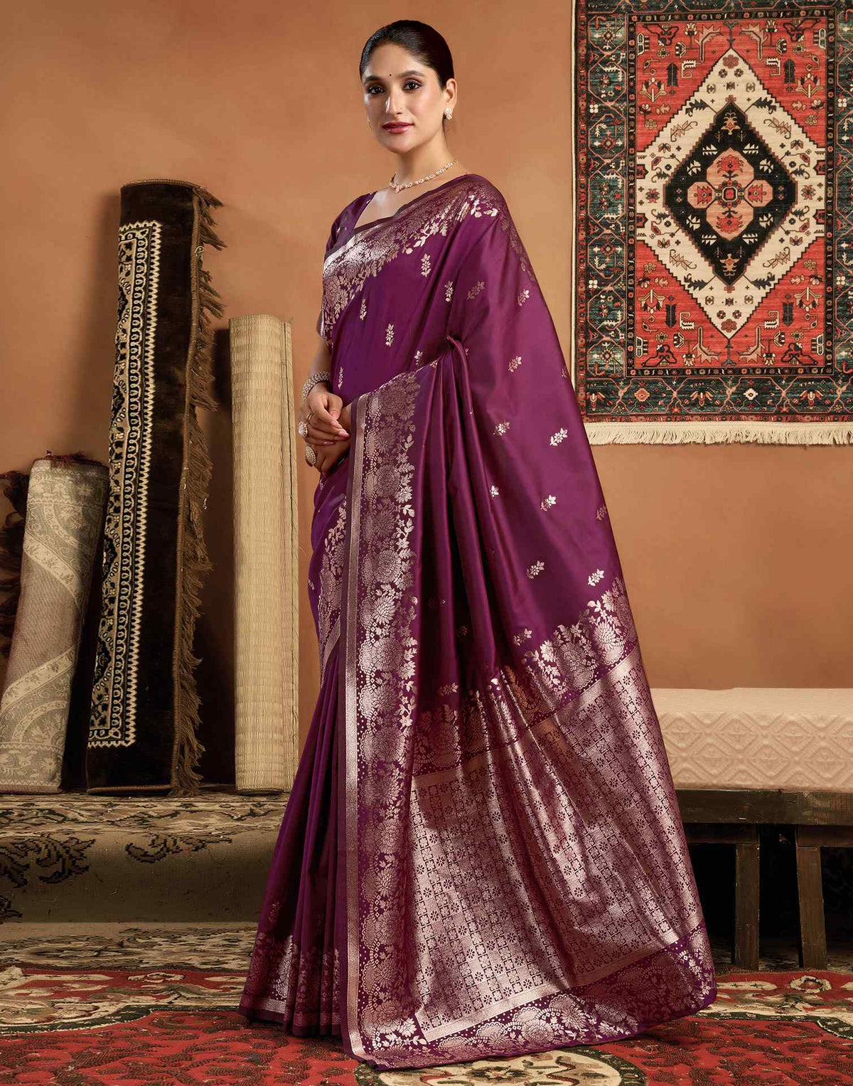 Magenta Silk Woven Banarasi Saree