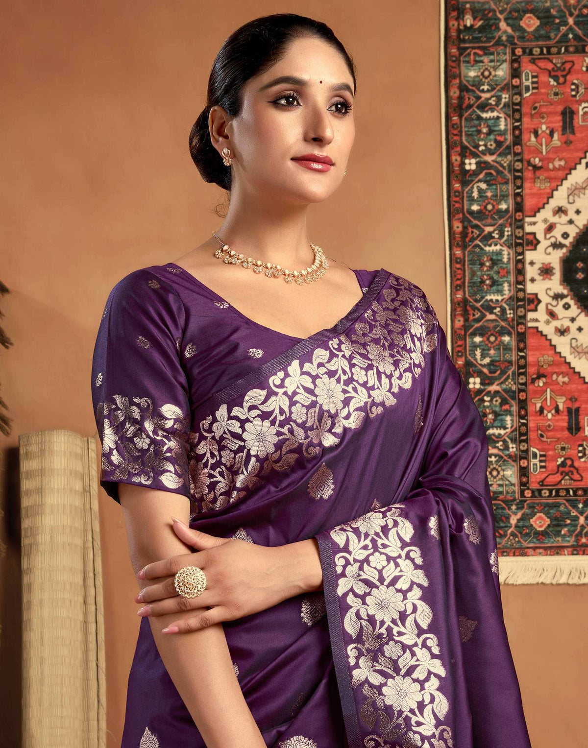 Dark Violet Silk Woven Banarasi Saree