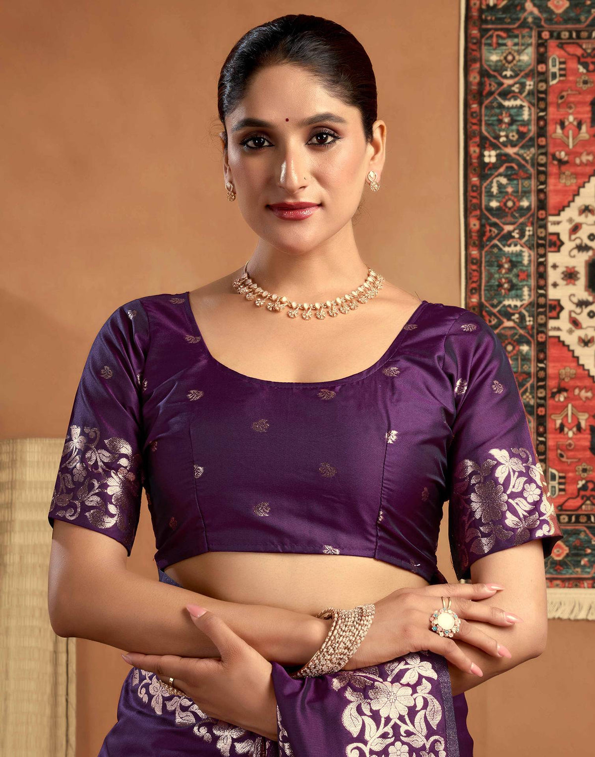 Dark Violet Silk Woven Banarasi Saree