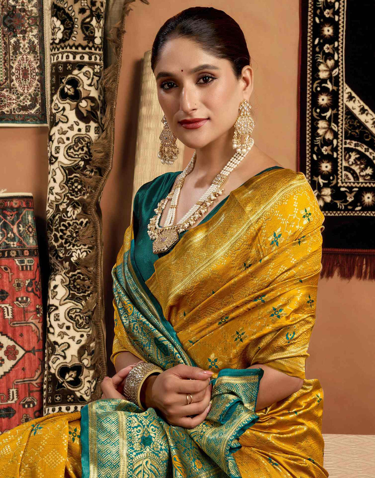 Shweta Tiwari Amber Yellow Banarasi Silk Saree