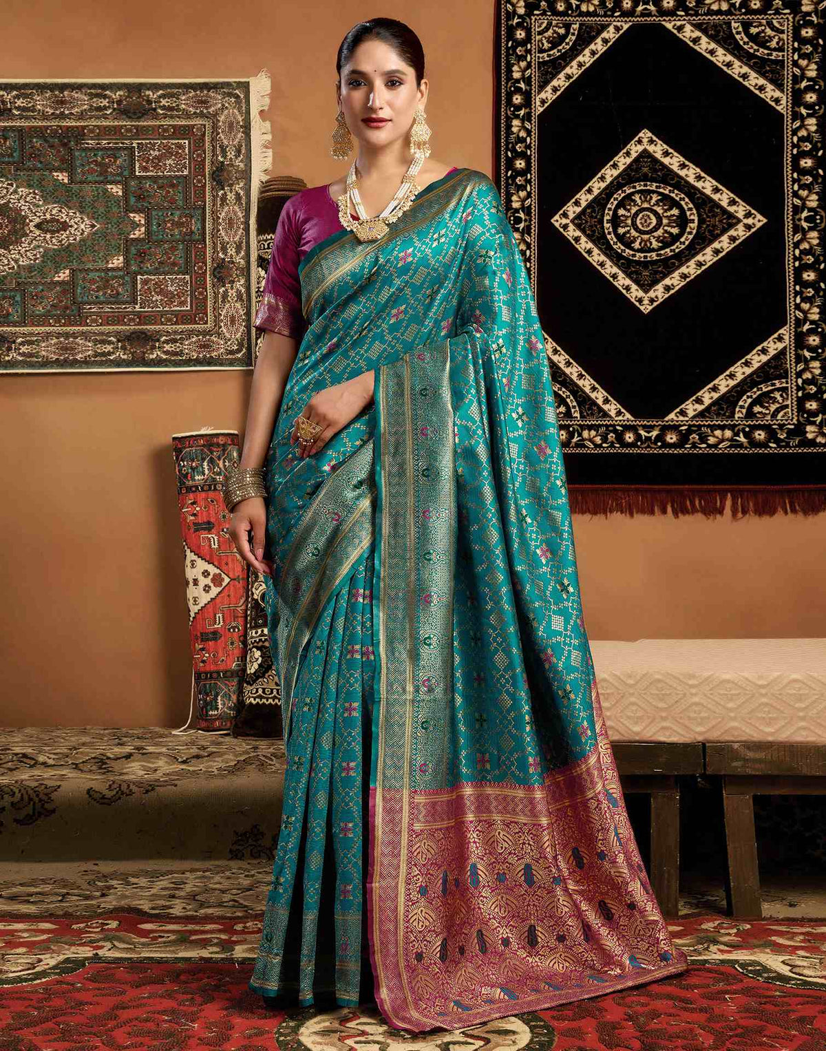 Teal Blue Silk Woven Patola Saree