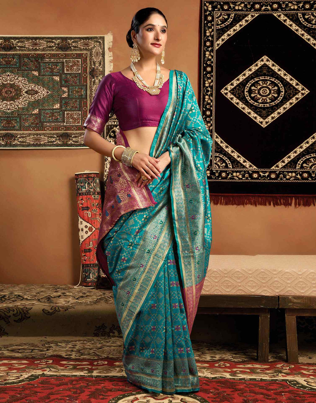 Teal Blue Silk Woven Patola Saree