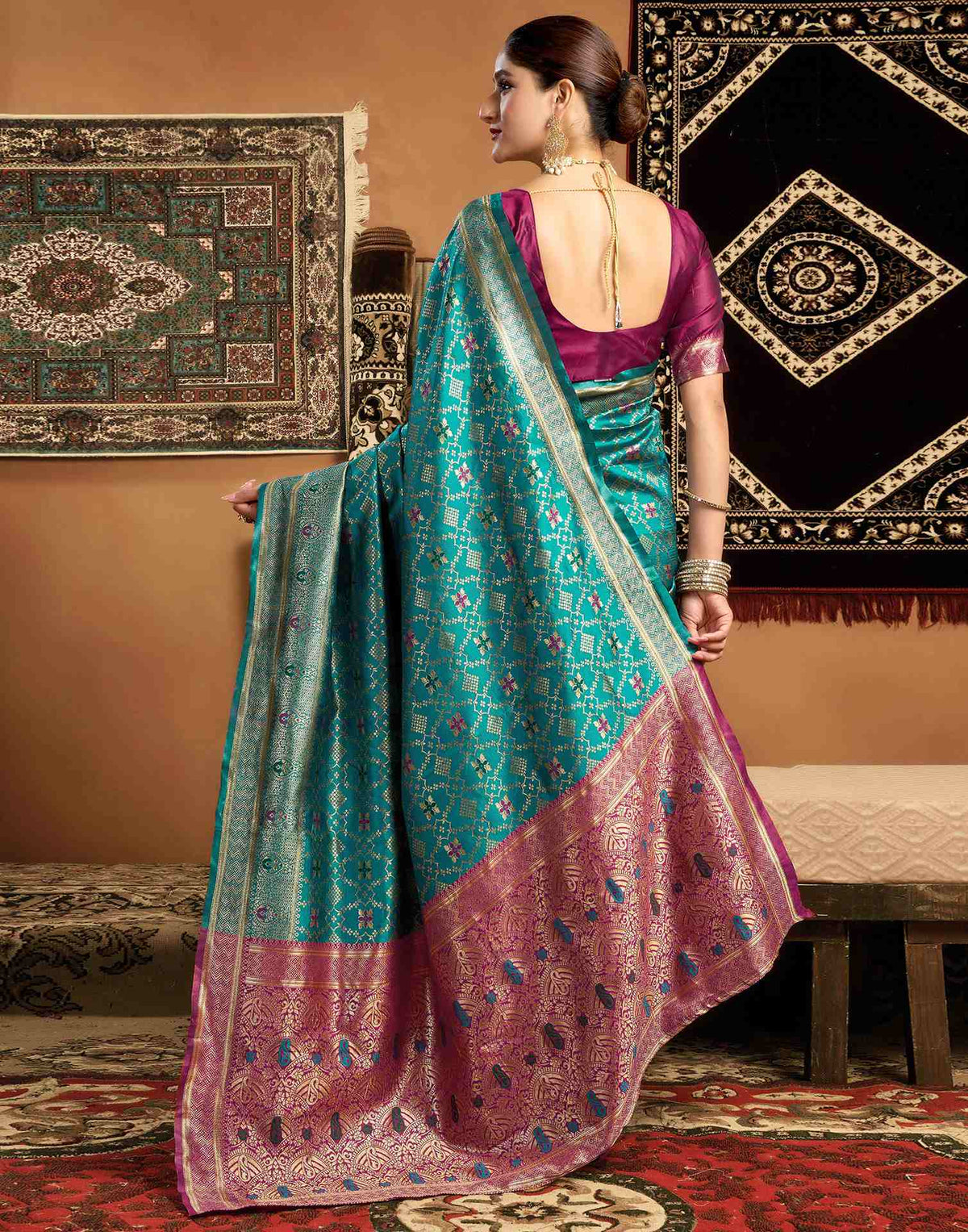 Teal Blue Silk Woven Patola Saree