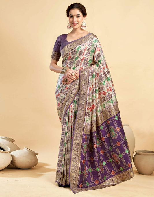 Cream Silk Woven Patola Saree