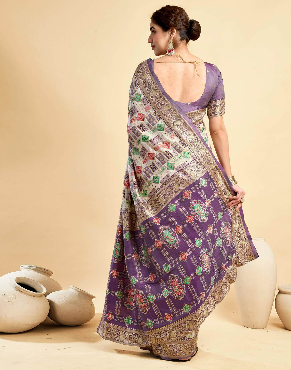 Cream Silk Woven Patola Saree