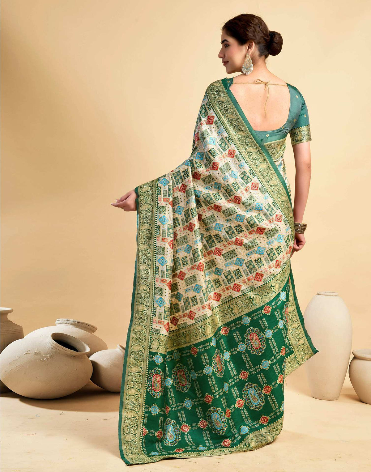 Cream Silk Woven Patola Saree