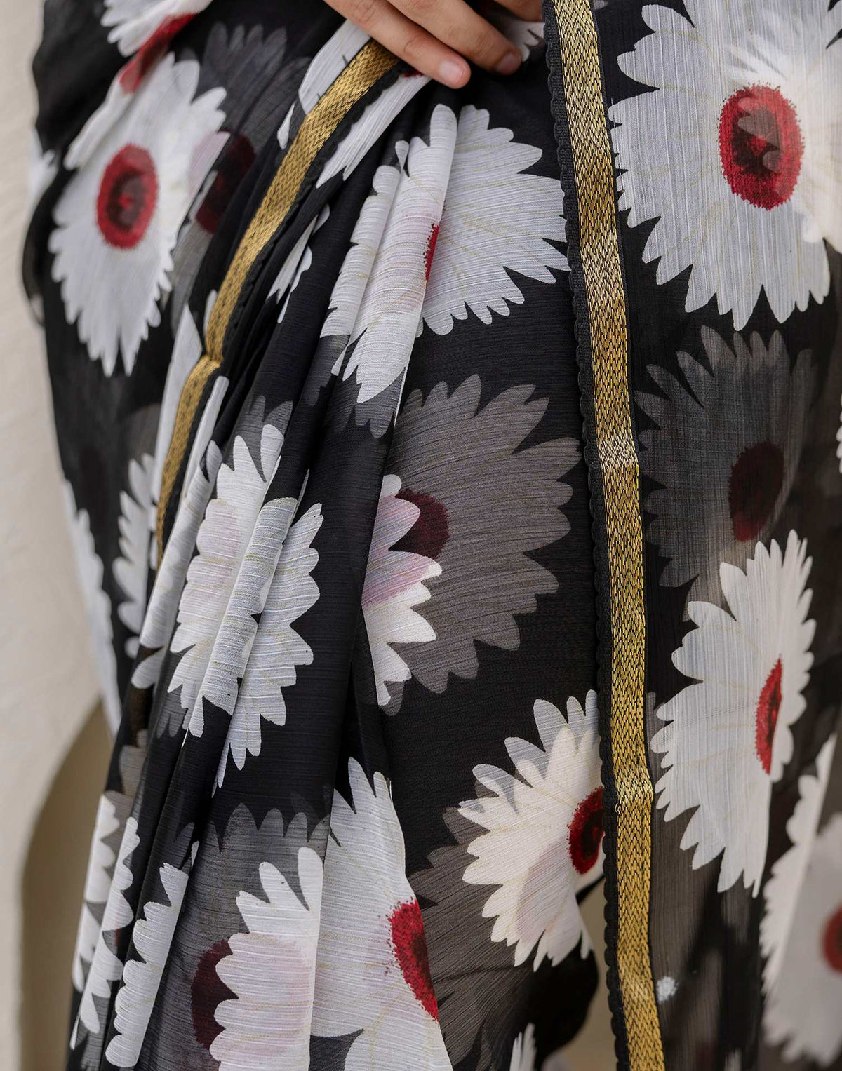 Black Chiffon Floral Printed Saree