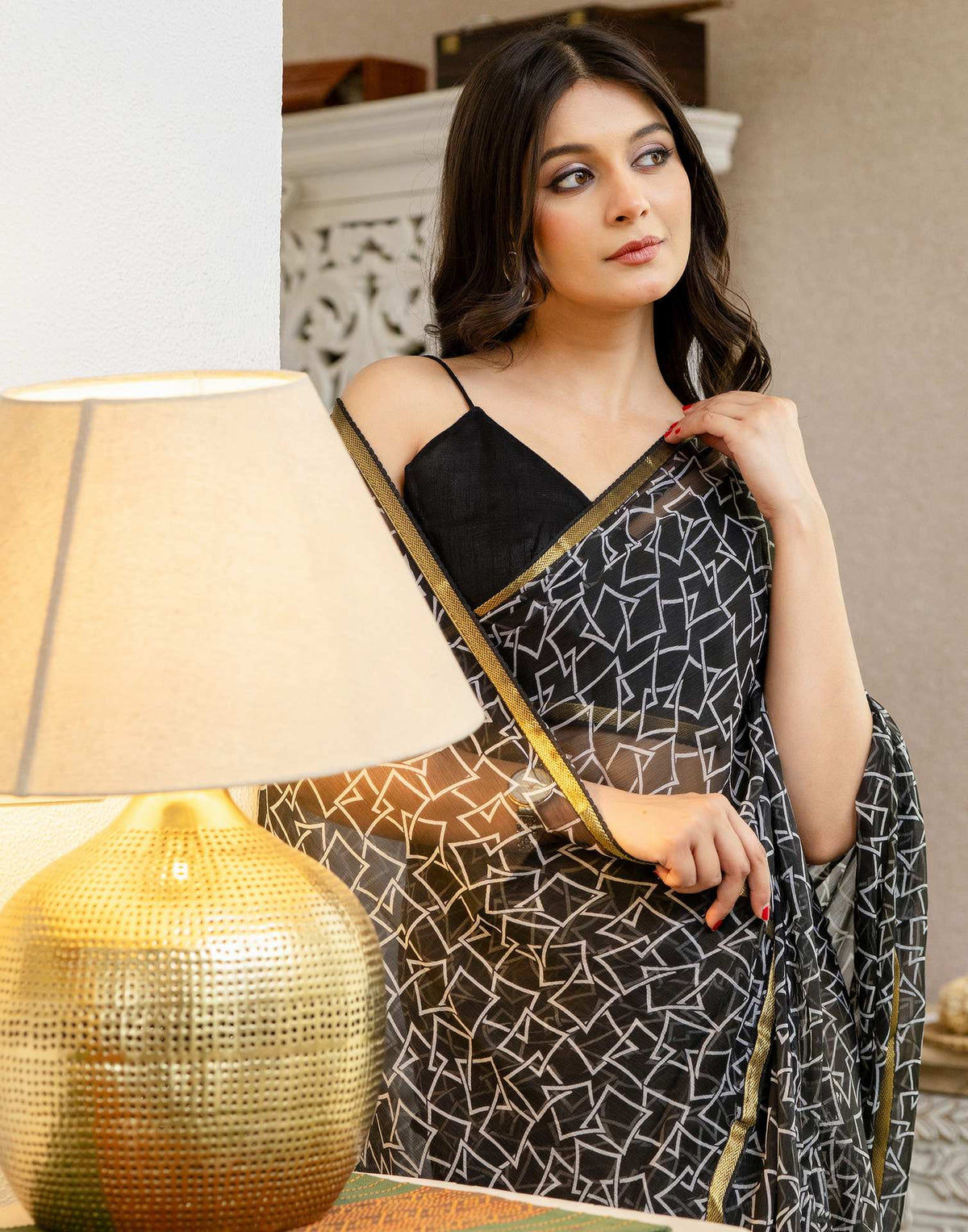 Black Chiffon Printed Saree