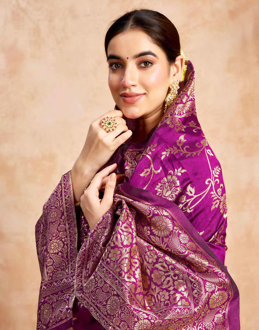 Magenta Silk Woven Banarasi Saree