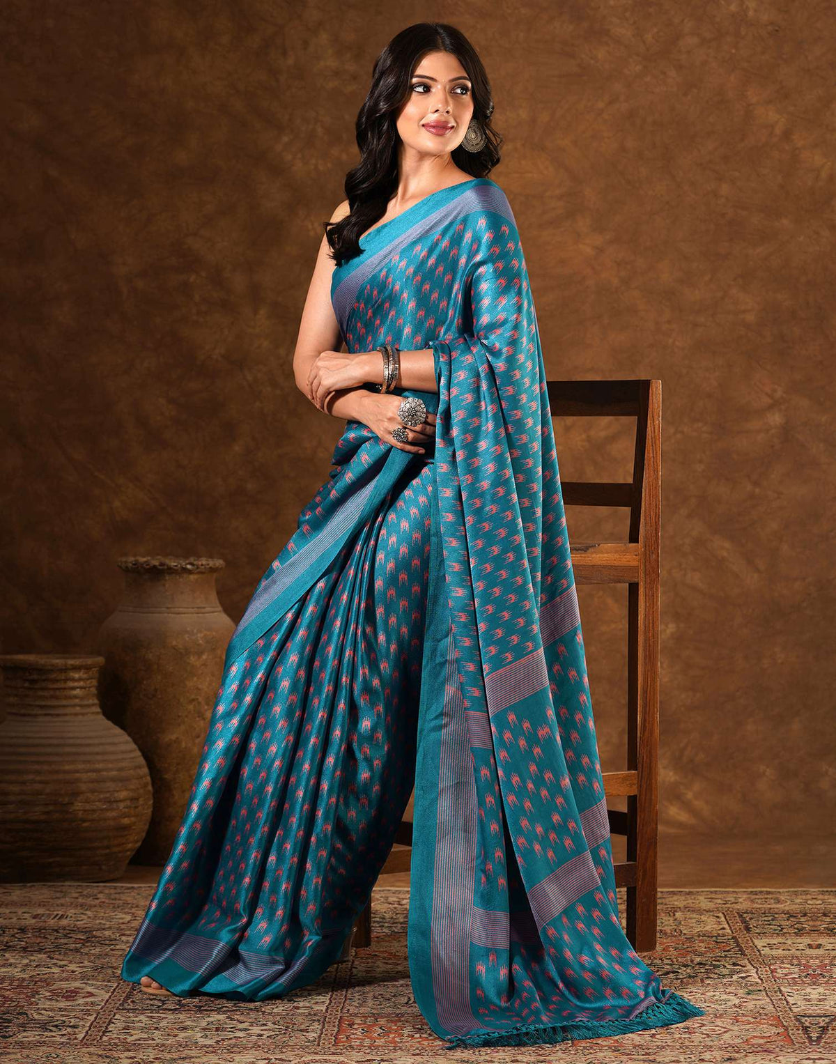 Blue Silk Printed Saree