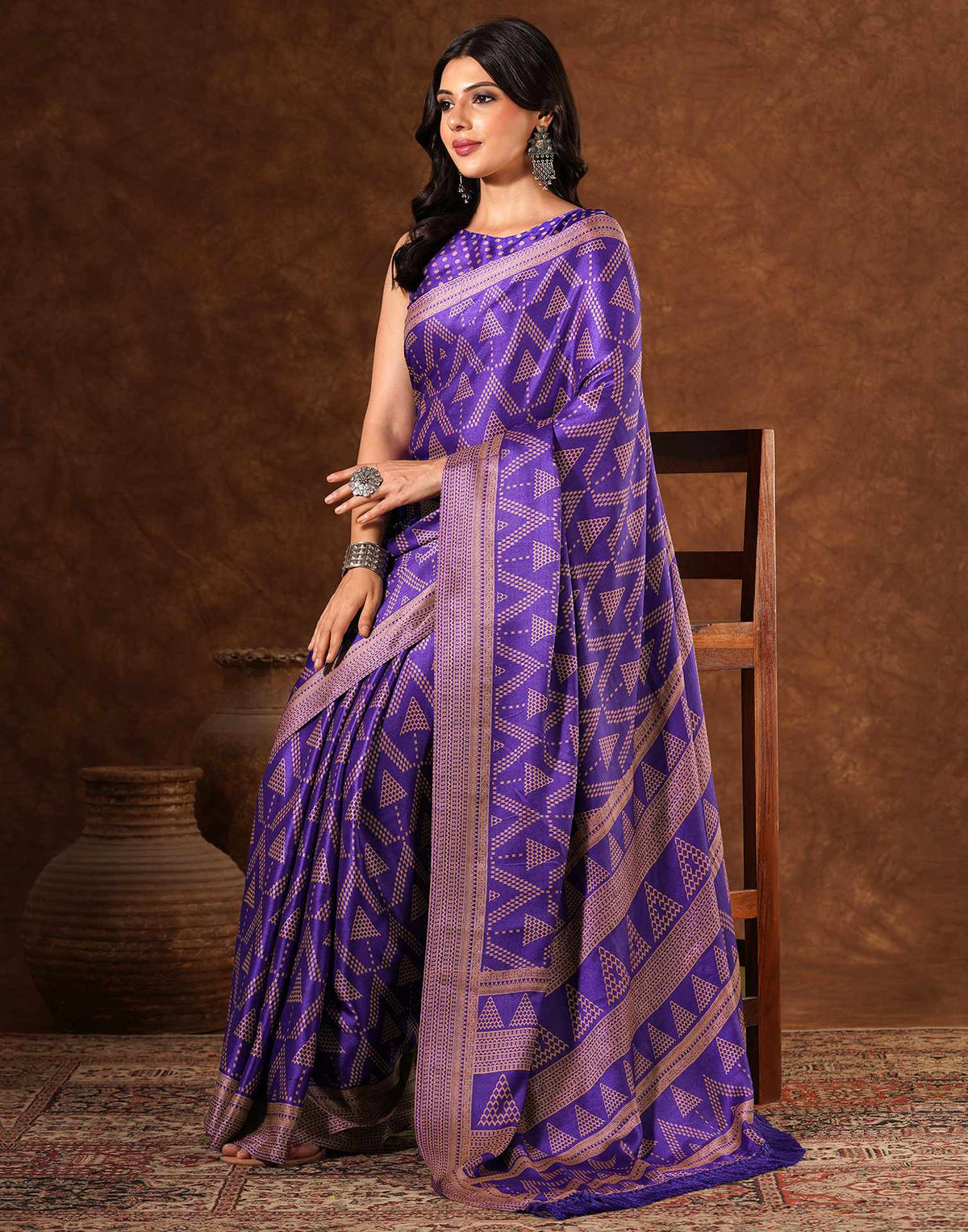 Purple Silk Printed Saree