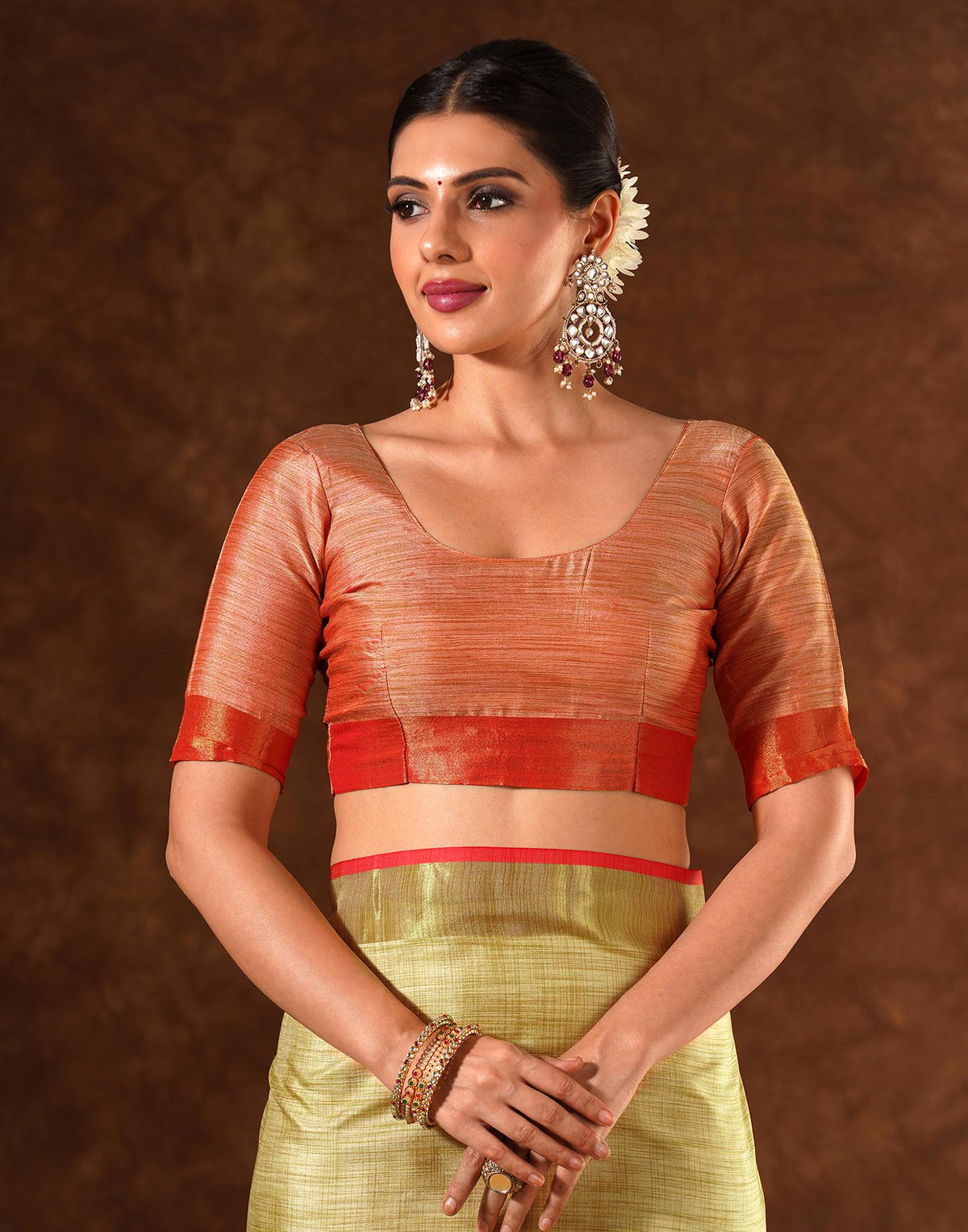 Beige Silk Zari work Plain Saree