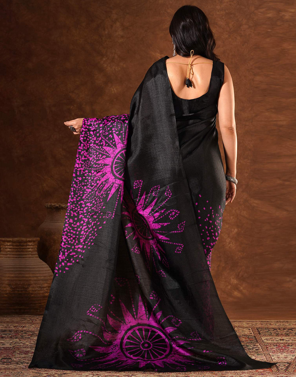 Black Cotton Blend Printed Saree