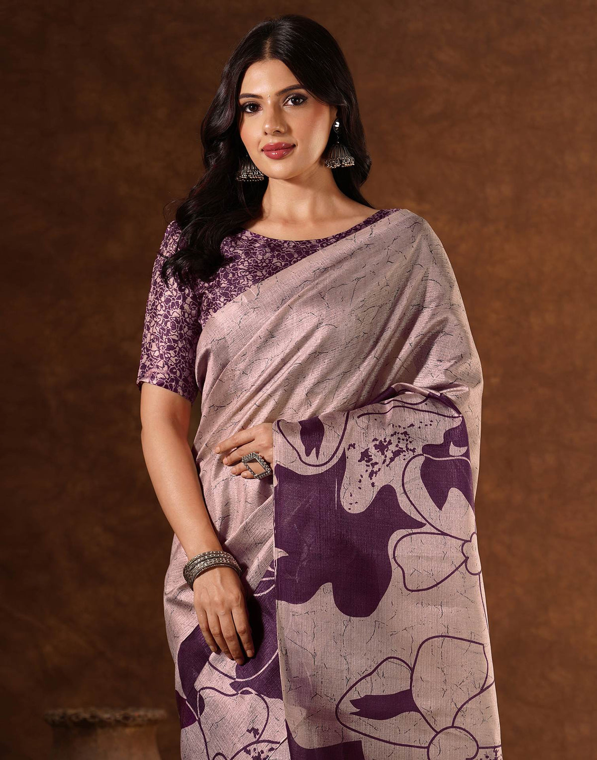 Mauve Cotton Printed Saree