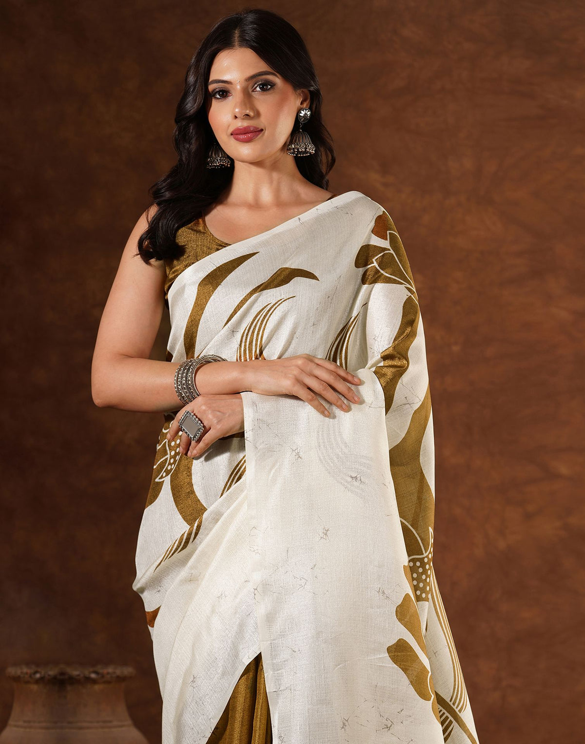 Off White Cotton Printed Saree