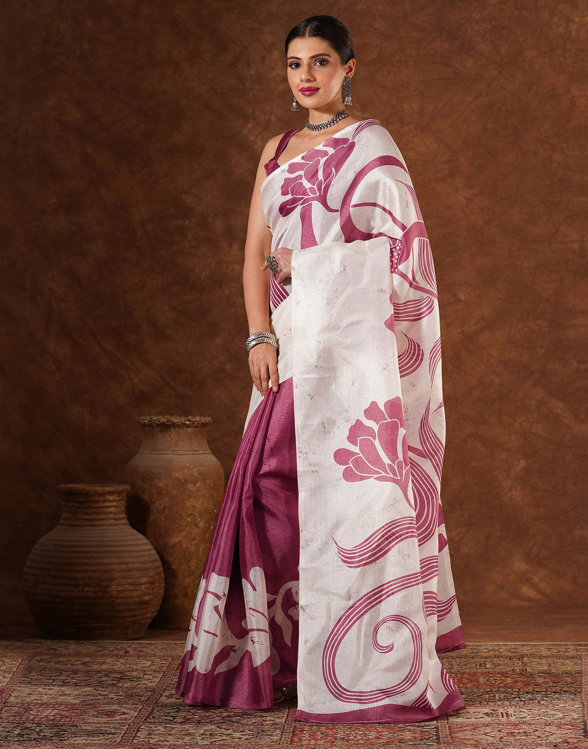 Pink Cotton Printed Saree