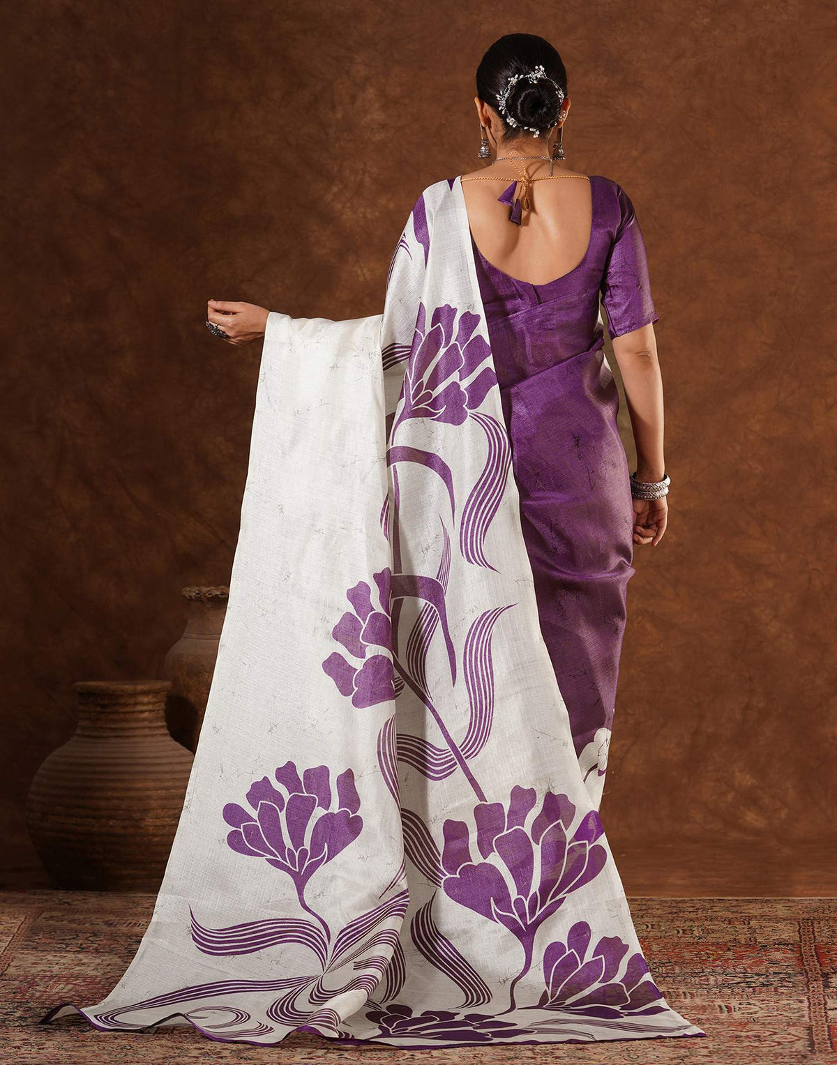 Purple Cotton Printed Saree