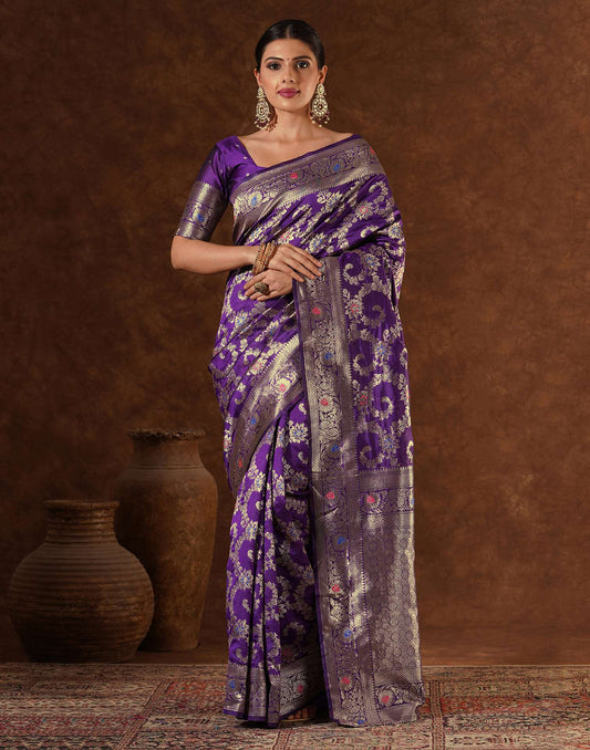 Purple Silk Woven Banarasi Saree