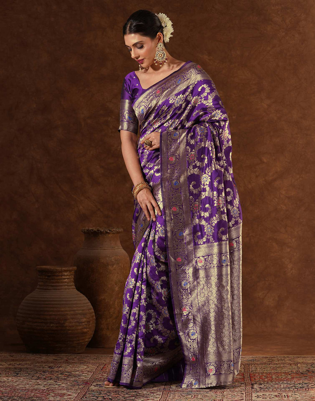 Purple Silk Woven Banarasi Saree