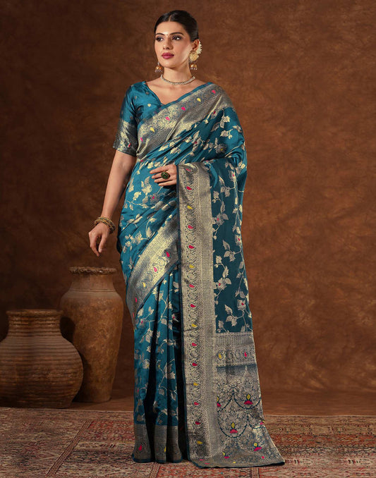 Blue Silk Woven Banarasi Saree