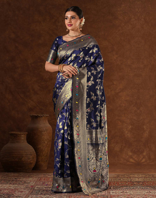 Blue Silk Woven Banarasi Saree