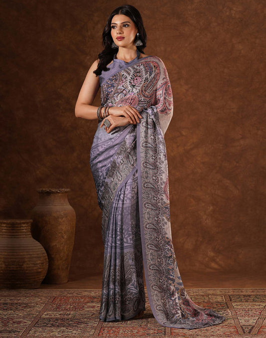Multicoloured Satin Printed Saree